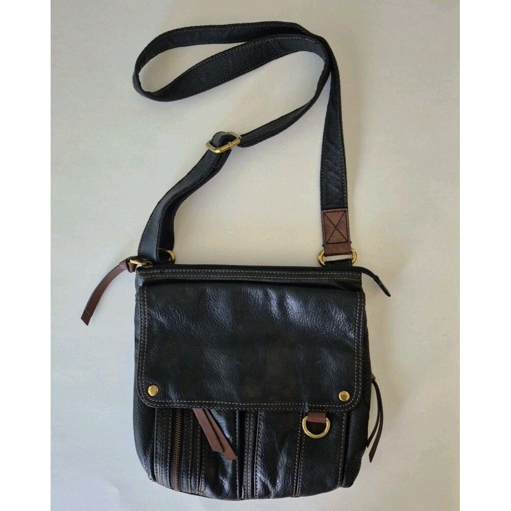 Fossil Black Pebbled Leather Vintage Morgan Traveler Organizer Crossbody Purse